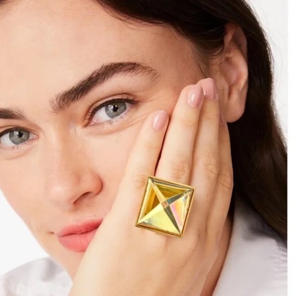 KATE SPADE • Gold Set In Stone Citrine Yellow Crystal Cocktail Ring - Picture 8 of 9